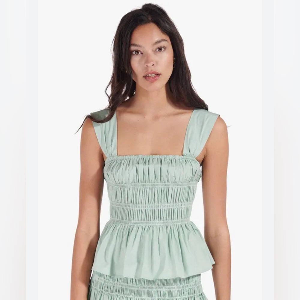 Staud Ida Smocked Top in Sage Green NWT